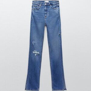 Zara high rise slim jeans with split hems